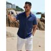 COOFANDY Men’s Casual Button Down Shirts Short Sleeve Textured Summer Beach Shirts(Navy Blue)