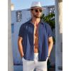 COOFANDY Men’s Casual Button Down Shirts Short Sleeve Textured Summer Beach Shirts(Navy Blue)