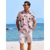 COOFANDY Men’s Casual Button Down Shirts Short Sleeve Textured Summer Beach Shirts(Pink – Coconut Tree)