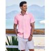COOFANDY Men’s Casual Button Down Shirts Short Sleeve Textured Summer Beach Shirts(Pink)