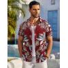 COOFANDY Men’s Casual Button Down Shirts Short Sleeve Textured Summer Beach Shirts(Red – Tropical Leaf)