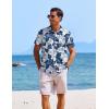 COOFANDY Men’s Casual Button Down Shirts Short Sleeve Textured Summer Beach Shirts(White-blue Flower)