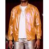 COOFANDY Men’s Metallic Jacket 70s Disco Dance Party Costume Shiny Varsity Zipper Baseball Bomber Jacket(Orange)