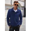 COOFANDY Mens Quarter Pullover Quilted Sweatshirt Casual Knit Long Sleeve Mock Neck Sweater Waffle Collared Pullover(Blue)