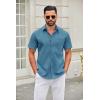 COOFANDY Mens Short Sleeve Button Down Shirts Casual Dress Shirt Untucked Shirts with Pocket(Blue)