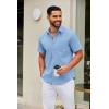 COOFANDY Mens Short Sleeve Button Down Shirts Casual Dress Shirt Untucked Shirts with Pocket(Clear Blue)
