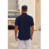 COOFANDY Mens Short Sleeve Button Down Shirts Casual Dress Shirt Untucked Shirts with Pocket(Navy Blue)