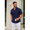 COOFANDY Mens Short Sleeve Button Down Shirts Casual Dress Shirt Untucked Shirts with Pocket(Navy Blue)