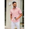 COOFANDY Mens Short Sleeve Button Down Shirts Casual Dress Shirt Untucked Shirts with Pocket(Pink)