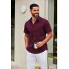 COOFANDY Mens Short Sleeve Button Down Shirts Casual Dress Shirt Untucked Shirts with Pocket(Wine Red)