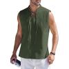 COOFANDY Men Tank Top Cotton Linen Beach Sleeveless Shirt Lace Up Bohemian Hippie Renaissance Pirate Kilt Medieval Tunic(Army Green)