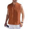 COOFANDY Men Tank Top Cotton Linen Beach Sleeveless Shirt Lace Up Bohemian Hippie Renaissance Pirate Kilt Medieval Tunic(Brick Red)