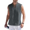 COOFANDY Men Tank Top Cotton Linen Beach Sleeveless Shirt Lace Up Bohemian Hippie Renaissance Pirate Kilt Medieval Tunic(Drak Gray)