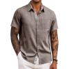 COOFANDY Men’s Button Down Shirts with Pocket – Short Sleeve Casual Shirts for Summer, Beach, Vacation & Wedding(Brown)
