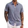 COOFANDY Men’s Button Down Shirts with Pocket – Short Sleeve Casual Shirts for Summer, Beach, Vacation & Wedding(Dark Blue)