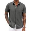 COOFANDY Men’s Button Down Shirts with Pocket – Short Sleeve Casual Shirts for Summer, Beach, Vacation & Wedding(Deep Grey)