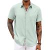 COOFANDY Men’s Button Down Shirts with Pocket – Short Sleeve Casual Shirts for Summer, Beach, Vacation & Wedding(Light Green)