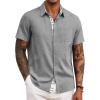 COOFANDY Men’s Button Down Shirts with Pocket – Short Sleeve Casual Shirts for Summer, Beach, Vacation & Wedding(Light Grey)