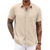 COOFANDY Men’s Button Down Shirts with Pocket – Short Sleeve Casual Shirts for Summer, Beach, Vacation & Wedding(Light Khaki)