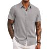 COOFANDY Men’s Button Down Shirts with Pocket – Short Sleeve Casual Shirts for Summer, Beach, Vacation & Wedding(Pale Grey)