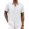 COOFANDY Men’s Button Down Shirts with Pocket – Short Sleeve Casual Shirts for Summer, Beach, Vacation & Wedding(White)