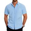 COOFANDY Mens Casual Button Down Shirts Short Sleeve Business Shirts Lightweight Wrinkle Free Dress Shirts(Blue)
