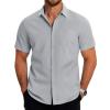 COOFANDY Mens Casual Button Down Shirts Short Sleeve Business Shirts Lightweight Wrinkle Free Dress Shirts(Light Gray)