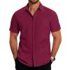 COOFANDY Mens Casual Button Down Shirts Short Sleeve Business Shirts Lightweight Wrinkle Free Dress Shirts(Wine Red)