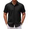 COOFANDY Men’s Casual Short Sleeve Button Down Shirts Untucked Dress Shirts Wrinkle Free Summer Wedding Shirts Solid(Black)