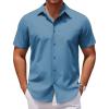 COOFANDY Men’s Casual Short Sleeve Button Down Shirts Untucked Dress Shirts Wrinkle Free Summer Wedding Shirts Solid(Gray Blue)