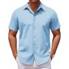 COOFANDY Men’s Casual Short Sleeve Button Down Shirts Untucked Dress Shirts Wrinkle Free Summer Wedding Shirts Solid(Light Blue)