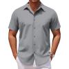 COOFANDY Men’s Casual Short Sleeve Button Down Shirts Untucked Dress Shirts Wrinkle Free Summer Wedding Shirts Solid(Light Grey)