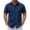 COOFANDY Men’s Casual Short Sleeve Button Down Shirts Untucked Dress Shirts Wrinkle Free Summer Wedding Shirts Solid(Navy Blue)
