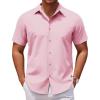 COOFANDY Men’s Casual Short Sleeve Button Down Shirts Untucked Dress Shirts Wrinkle Free Summer Wedding Shirts Solid(Pink)