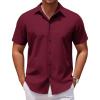 COOFANDY Men’s Casual Short Sleeve Button Down Shirts Untucked Dress Shirts Wrinkle Free Summer Wedding Shirts Solid(Red)
