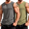 COOFANDY Men’s Casual Tank Top Sleeveless Henley Shirts Muscle Fit T Shirt(02-dark Grey/Army Green(2pcs))