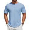 COOFANDY Mens Henley Shirts Short Sleeve Tshirt Basic Button Tees Summer Ribbed Pocket T Shirt Casual Stretch Tops(Light Blue)