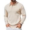 COOFANDY Mens Long Sleeve Polo Sweater Knit Polo Casual Thermal Pullover Sweater with Pocket(Khaki)