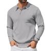 COOFANDY Mens Long Sleeve Polo Sweater Knit Polo Casual Thermal Pullover Sweater with Pocket(Light Grey)