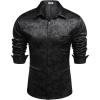 COOFANDY Mens Luxury Satin Dress Shirt Shiny Silk Long Sleeve Button Up Shirts Wedding Shirt Party Prom(Foral – Black)