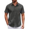 COOFANDY Mens Short Sleeve Button Down Shirts Casual Dress Shirt Untucked Shirts with Pocket(Dark Grey)
