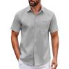 COOFANDY Mens Short Sleeve Button Down Shirts Casual Dress Shirt Untucked Shirts with Pocket(Grey)