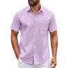 COOFANDY Mens Short Sleeve Button Down Shirts Casual Dress Shirt Untucked Shirts with Pocket(Lavender)