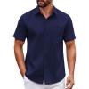 COOFANDY Mens Short Sleeve Button Down Shirts Casual Dress Shirt Untucked Shirts with Pocket(Navy Blue)