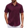 COOFANDY Mens Short Sleeve Button Down Shirts Casual Dress Shirt Untucked Shirts with Pocket(Wine Red)