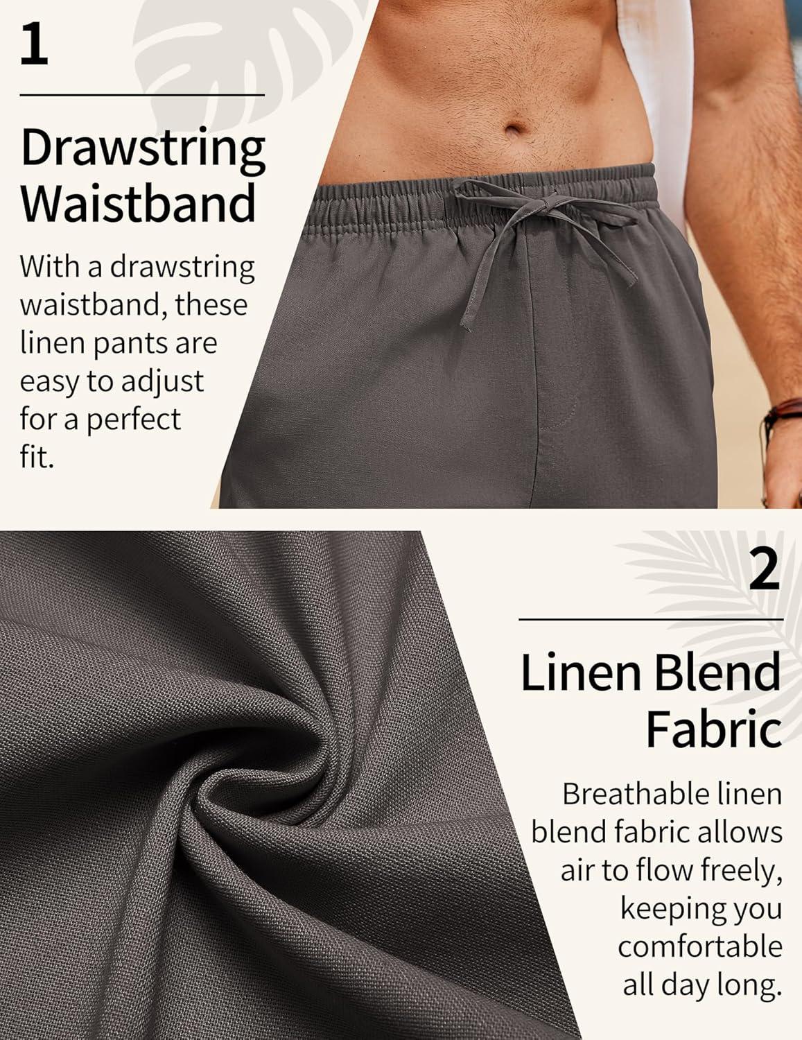 imageCOOFANDY Mens Linen Pants Casual Loose Fit Beach Summer Yoga Pant Lightweight Drawstring Linen TrousersDark Gray