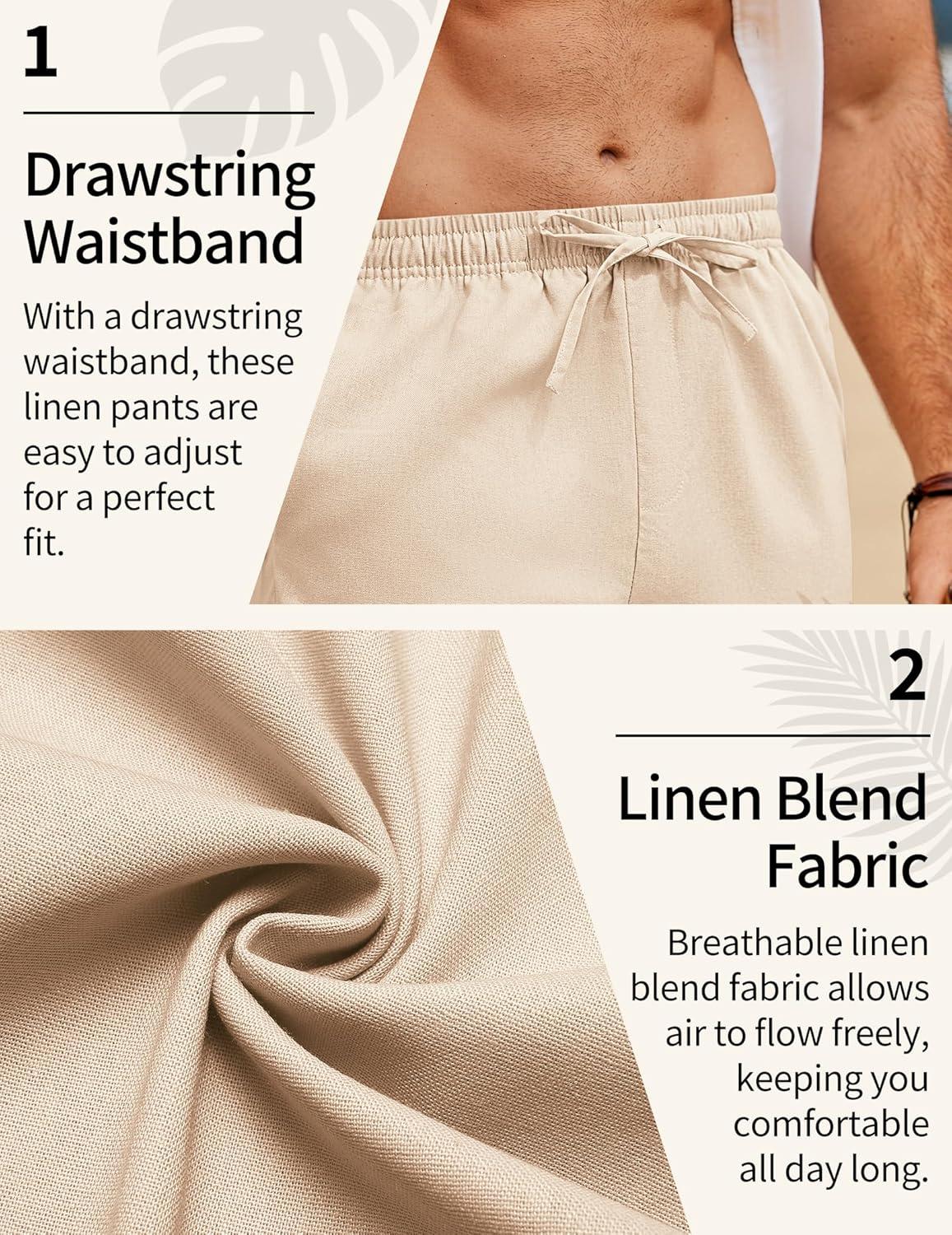 imageCOOFANDY Mens Linen Pants Casual Loose Fit Beach Summer Yoga Pant Lightweight Drawstring Linen TrousersMoon Gray