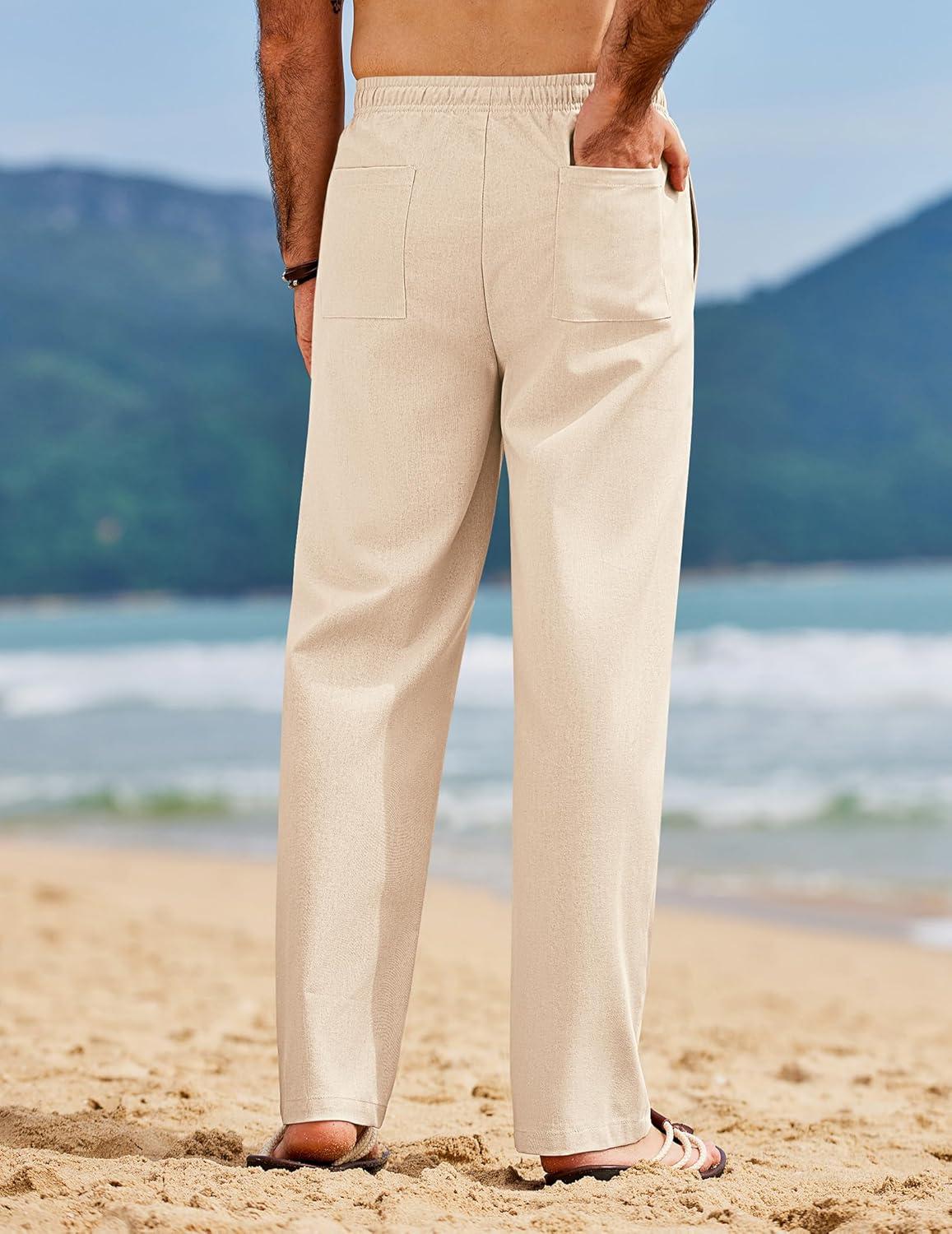 imageCOOFANDY Mens Linen Pants Casual Loose Fit Beach Summer Yoga Pant Lightweight Drawstring Linen TrousersMoon Gray