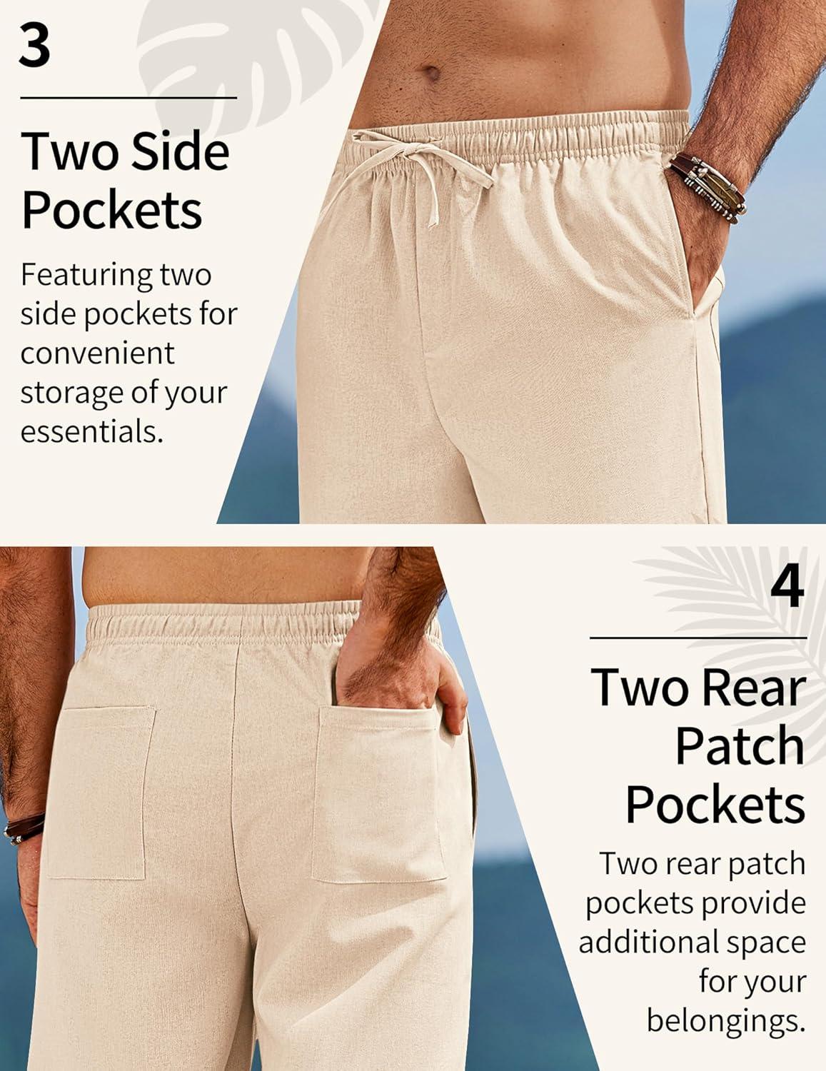 imageCOOFANDY Mens Linen Pants Casual Loose Fit Beach Summer Yoga Pant Lightweight Drawstring Linen TrousersMoon Gray