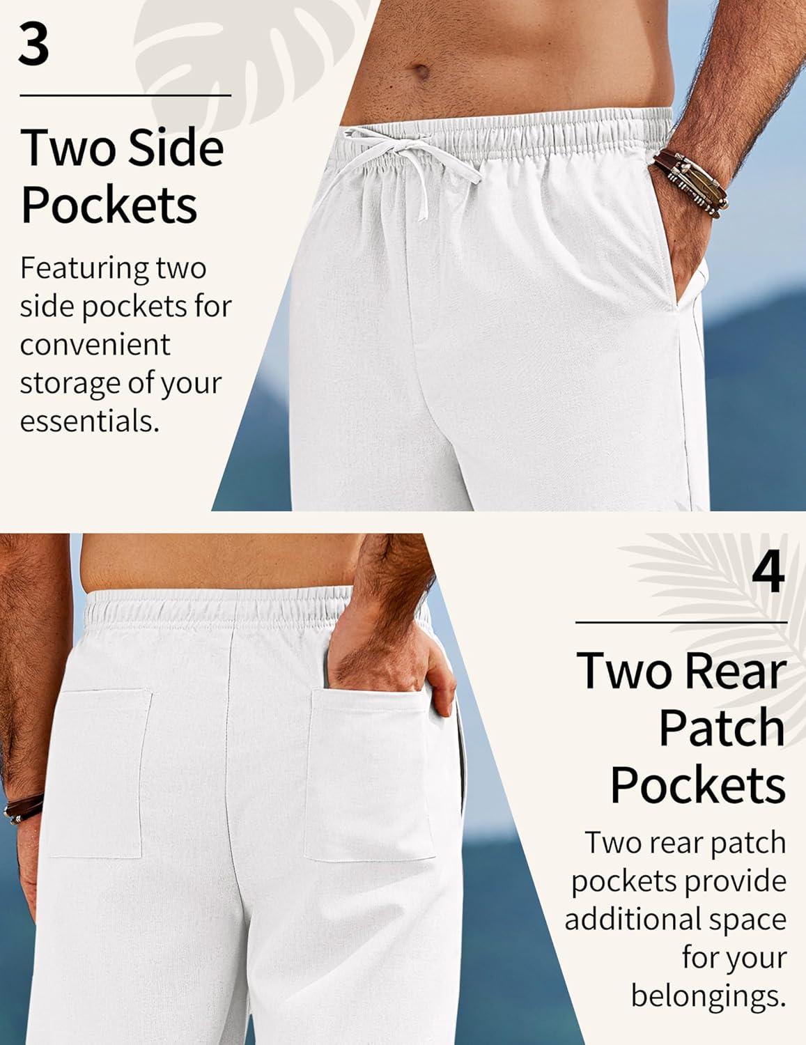 imageCOOFANDY Mens Linen Pants Casual Loose Fit Beach Summer Yoga Pant Lightweight Drawstring Linen TrousersWhite